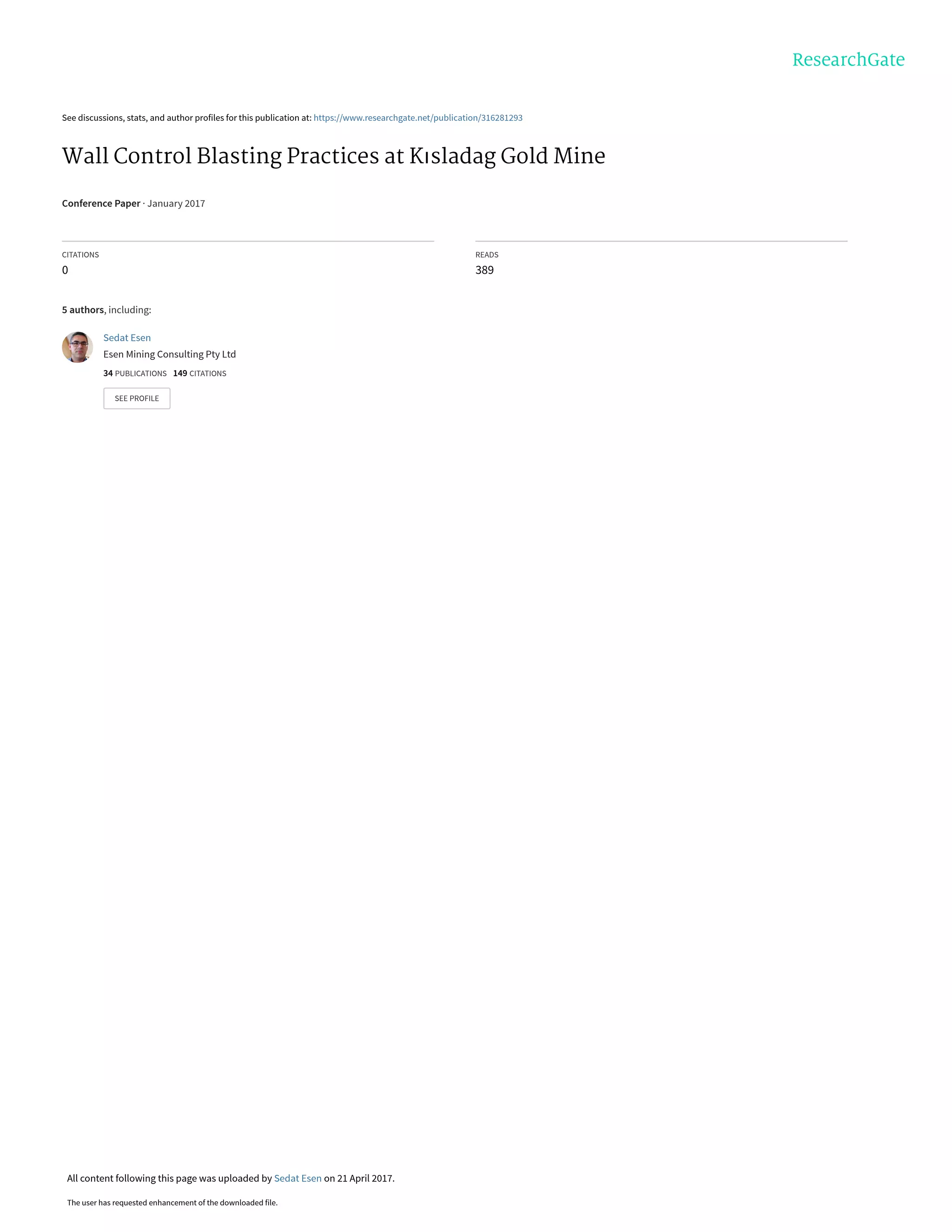 Wall control blasting practices at ksladag gold mine PDF