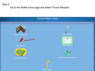 Step 2:
Go to the Wallet home page and select “Funds Request”
 