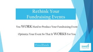 Rethink Your
Fundraising Events
You WORK Hard to Produce Your Fundraising Event
Optimize Your Event So That It WORKS For You
@swellfunds
 