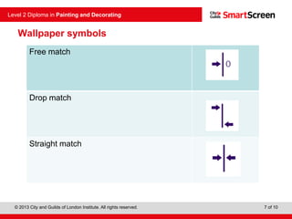 © 2013 City and Guilds of London Institute. All rights reserved.
Level 2 Diploma in Painting and Decorating
7 of 10
Free match
Drop match
Straight match
Wallpaper symbols
 