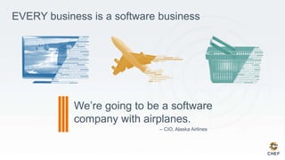 EVERY business is a software business
We’re going to be a software
company with airplanes.
– CIO, Alaska Airlines
 