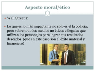 Resumen Wall Street IIDurante el crac bursátil en Wall Street, un joven corredor de Bolsa, Jacob Moore, quiere vengar su mentor quien decidió quitarse la vida, al ver su empresa avasallada por el mundo de las especulaciones financieras.Pedio ayuda a Gordon Gekko, que viene de salir de la cárcel para abuso de información privilegiada.Jacob va a aprender que Gekko esta un real manipulador y que el dinero nunca duerme…