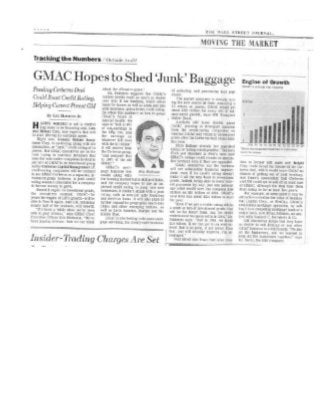 Wall Street Journal - GMAC Hopes to Shed 'Junk' Baggage