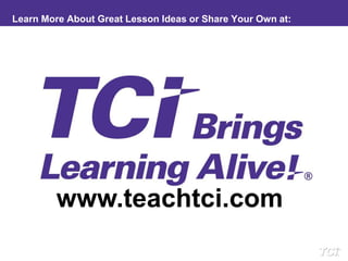 Learn More About Great Lesson Ideas or Share Your Own at:www.teachtci.com
