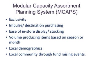 A typical distribution centerArea - 1 million square feet Investment - $70 mOperated – 24 hours a dayStaff – 700 associatesPaid - $12-18/dayServed – 150 stores (radius 150 miles)