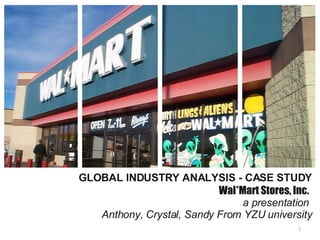 Sam’s Clubs GLOBAL INDUSTRY ANALYSIS - CASE STUDY Wal*Mart Stores, Inc.   a presentation  Anthony, Crystal, Sandy From YZU university 