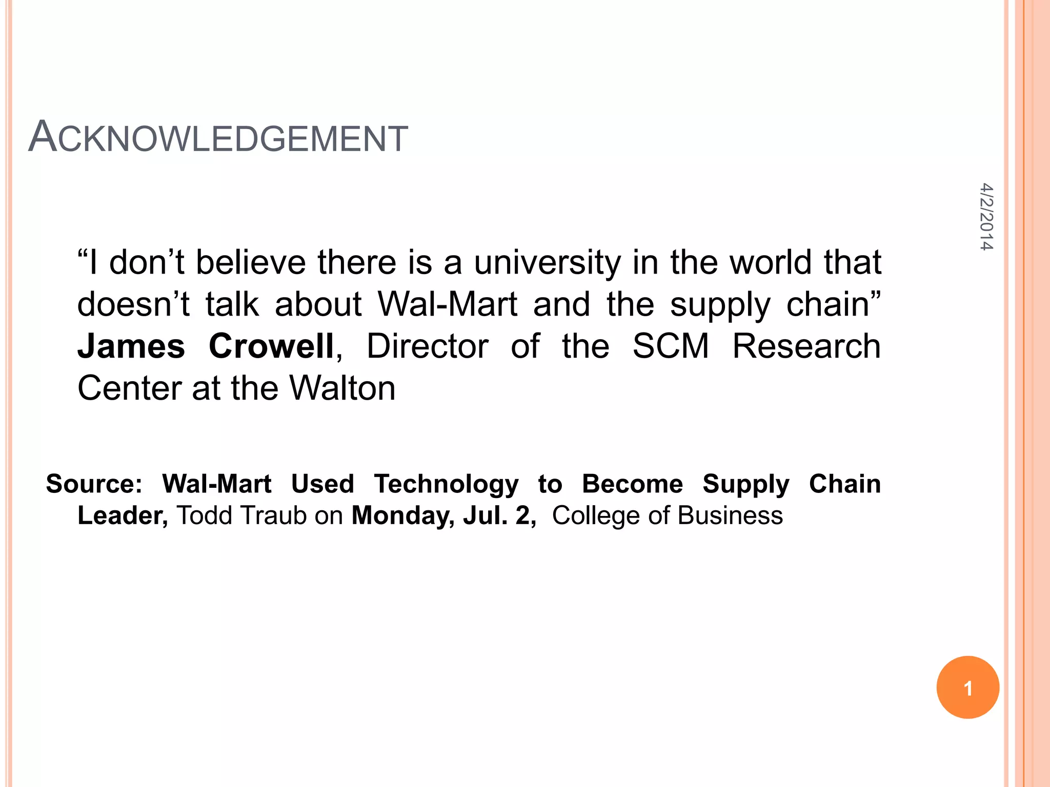 Walmart Supply Chain Management 1 April 2014 PPT