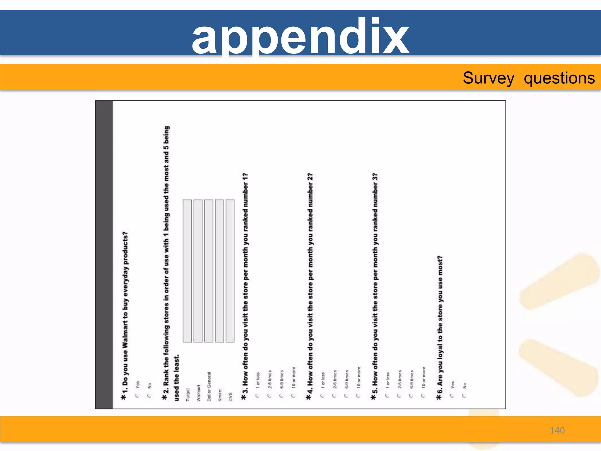 appendix
           Survey questions




                     140
 