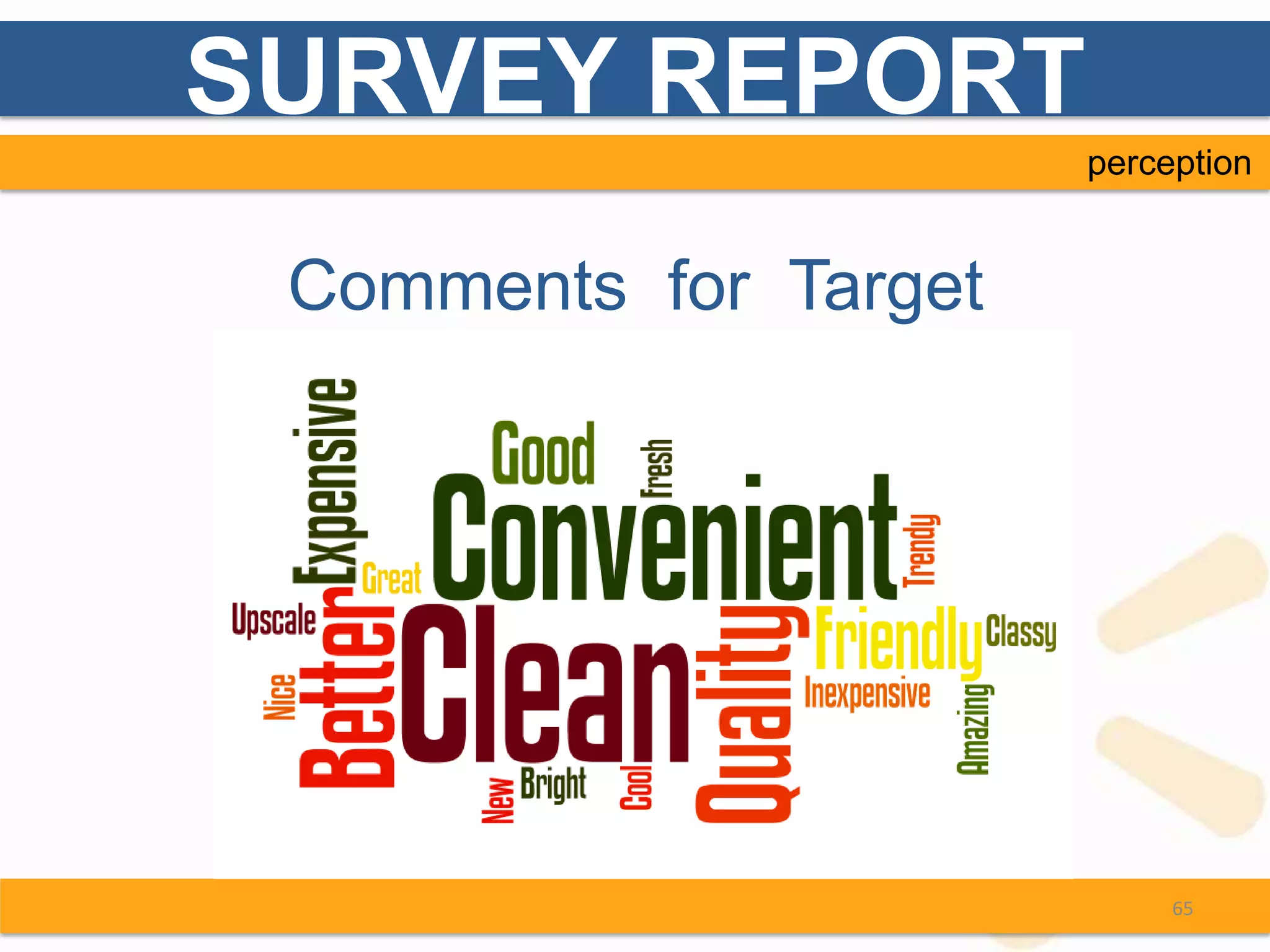 SURVEY REPORT
                       perception


 Comments for Target




                            65
 