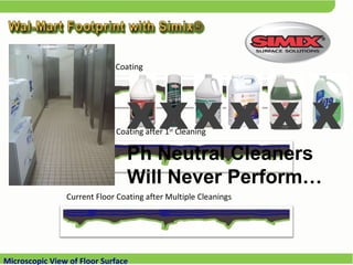 Current Floor Coating  Current Floor Coating after 1 st  Cleaning Current Floor Coating after Multiple Cleanings Ph Neutral Cleaners Will Never Perform… X X X X X X Microscopic View of Floor Surface 