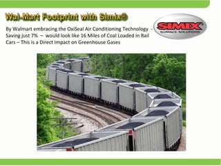 By Walmart embracing the OxiSeal Air Conditioning Technology  - Saving just 7%  –  would look like 16 Miles of Coal Loaded in Rail Cars – This is a Direct Impact on Greenhouse Gases 