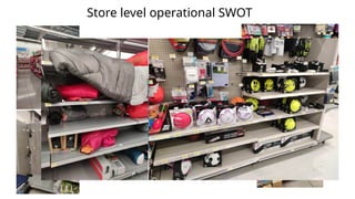 Store level operational SWOT
Weaknesses
• TAT for some best sellers is
significant
• OOS issues
• Manpower shortage impacting
zoning and subsequent outlook for
shopping in the aforementioned
sections
• Product disarray confuses
customers impacting sales
• Lack of price point in shelves
 