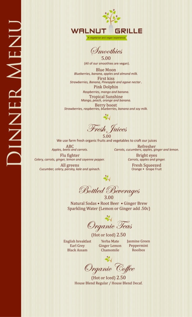 Walnut grille dinner menu