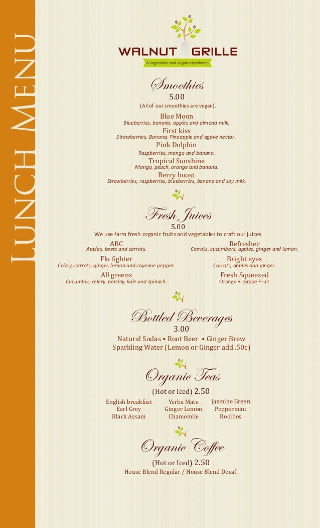 Walnut grille lunch menu