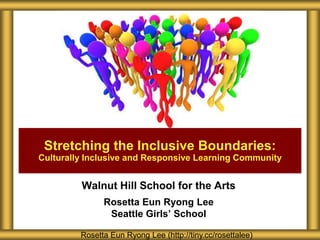 Walnut Hill School for the Arts
Rosetta Eun Ryong Lee
Seattle Girls’ School
Stretching the Inclusive Boundaries:
Culturally Inclusive and Responsive Learning Community
Rosetta Eun Ryong Lee (http://tiny.cc/rosettalee)
 