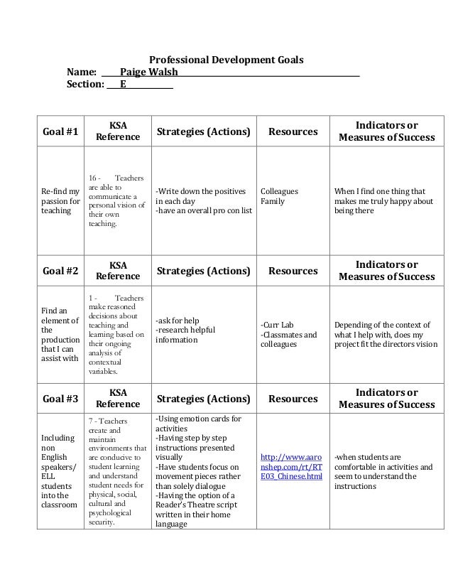 walsh paige professional development goals proffesional goals