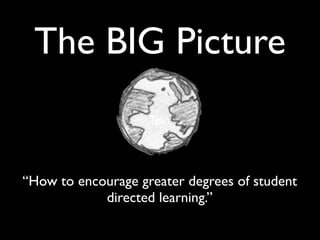 The BIG Picture
                    Text



“How to encourage greater degrees of student
            directed learning.”
 