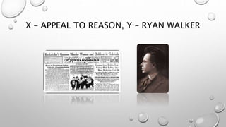 X – APPEAL TO REASON, Y – RYAN WALKER
 