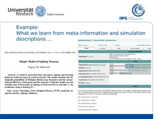 Example:
What we learn from meta-information and simulation
descriptions …
 