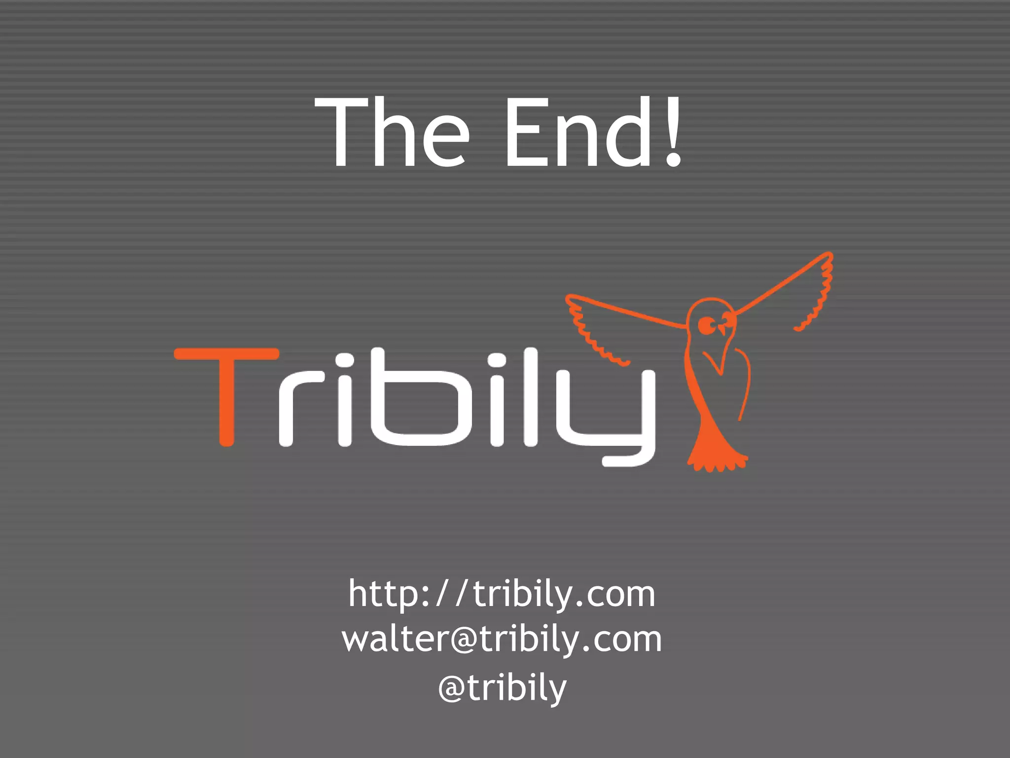 The End!



http://tribily.com
walter@tribily.com
     @tribily
 