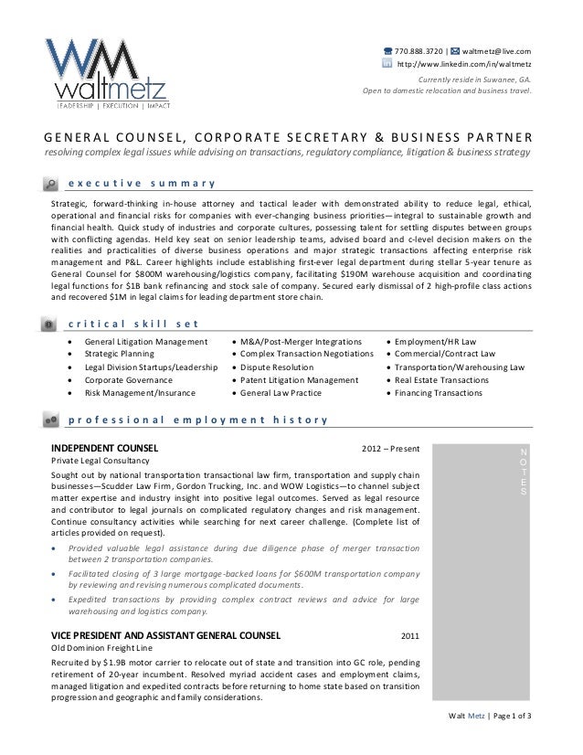 Commercial attorney resume sample