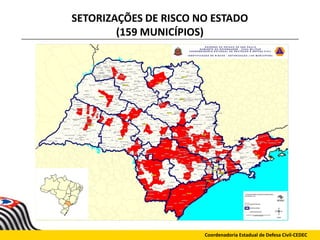 SETORIZAÇÕES DE RISCO NO ESTADO
(159 MUNICÍPIOS)
Coordenadoria Estadual de Defesa Civil-CEDEC
 