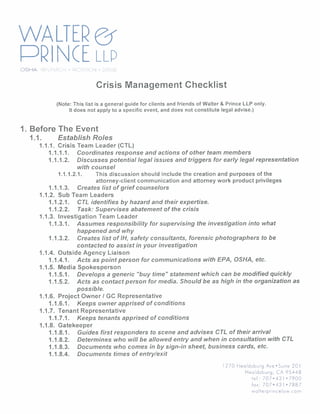 Crisis Management Checklist