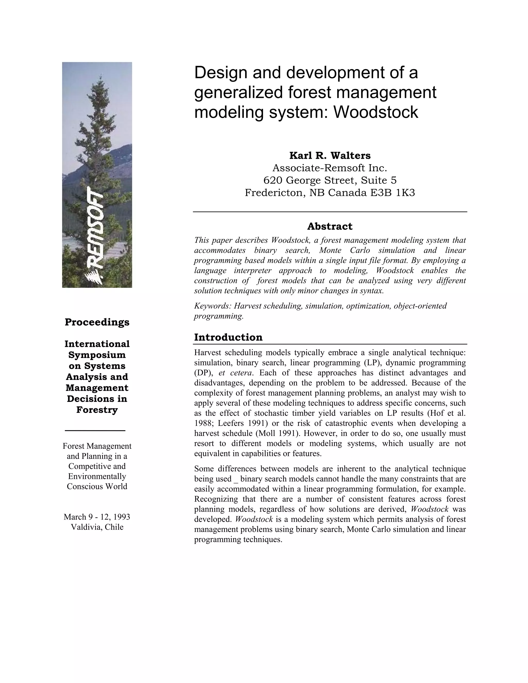 Design and development of a generalized forest management modeling ...