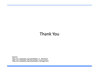 Thank You



Source:
http://en.wikipedia.org/wiki/Walter_A._Shewhart
http://en.wikipedia.org/wiki/Quality_management
 