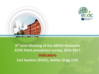 3rd Joint Meeting of the ARHAI-Networks
ECDC Point prevalence survey, 2016-2017
Indicators
Carl Suetens (ECDC), Walter Zingg (UK)
 
