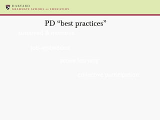 PD “best practices” sustained & intensive job-embedded collective participation active learning 