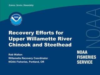 Recovery Efforts for
Upper Willamette River
Chinook and Steelhead
Rob Walton
Willamette Recovery Coordinator
NOAA Fisheries, Portland, OR
 