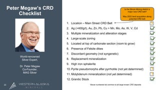 Above numbered list common to all large known CRD deposits
22
World-renowned
Silver Expert,
Dr. Peter Megaw
Co-Founder,
MA...