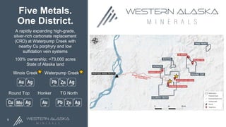 Five Metals.
One District.
9
A rapidly expanding high-grade,
silver-rich carbonate replacement
(CRD) at Waterpump Creek wi...
