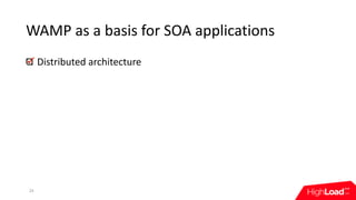 WAMP	as	a	basis	for	SOA	applications
Distributed	architecture
24
 