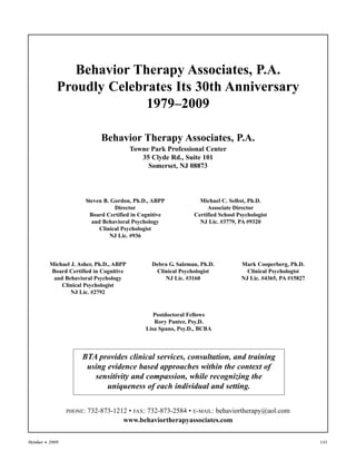 Behavior Therapy Associates, P.A.
             Proudly Celebrates Its 30th Anniversary
                           1979–200...
