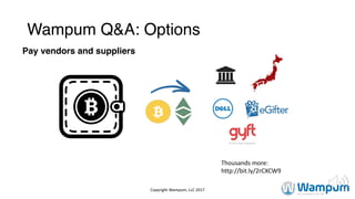 Wampum Q&A: Options
Copyright	Wampum,	LLC	2017
Thousands	more:
http://bit.ly/2rCXCW9
Pay vendors and suppliers
 