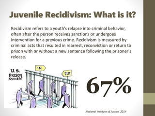 Juvenile Recidivism: What is it?
Recidivism refers to a youth’s relapse into criminal behavior,
often after the person rec...