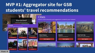 MVP #1: Aggregator site for GSB
students’ travel recommendations
Week: 4
 