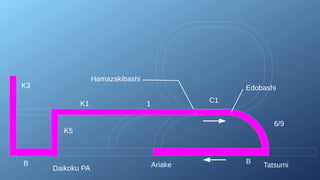 Daikoku PA
K3
B
K5
K1 1 C1
6/9
Hamazakibashi
Edobashi
Tatsumi
B
Ariake
 