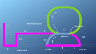 Daikoku PA
K3
B
K5
K1 1 C1
6/9
Hamazakibashi
Tatsumi
B
Ariake
11
Edobashi
 