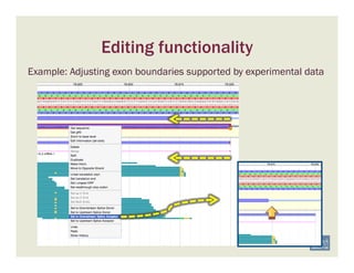 Editing functionality
Example: Adjusting exon boundaries supported by experimental data
 
