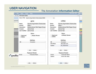 56	
The	
  Annota'on	
  Informa;on	
  Editor	
  
56	
USER NAVIGATION
BECOMING ACQUAINTED WITH APOLLO
 
