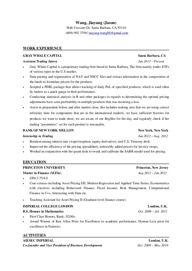 resume example experience Resume Jason Wang