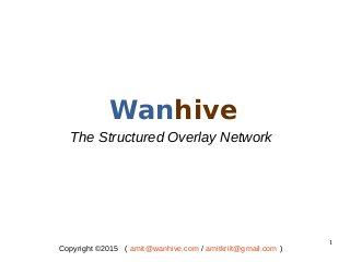 1
Wanhive
The Structured Overlay Network
Copyright ©2015 ( amit@wanhive.com / amitkriit@gmail.com )
 
