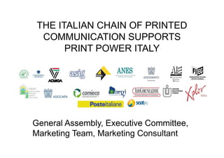THE ITALIAN CHAIN OF PRINTED
COMMUNICATION SUPPORTS
PRINT POWER ITALY
General Assembly, Executive Committee,
Marketing Team, Marketing Consultant
 