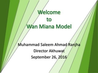 Welcome
to
Wan Miana Model
Muhammad Saleem Ahmad Ranjha
Director Akhuwat
September 26, 2016
 