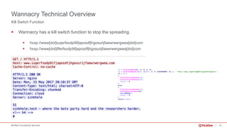 18McAfee Foundstone Services
§ Wannacry has a kill switch function to stop the spreading.
§ hxxp://www[dot]iuqerfsodp9ifjaposdfjhgosurijfaewrwergwea[dot]com
§ hxxp://www[dot]ifferfsodp9ifjaposdfjhgosurijfaewrwergwea[dot]com
Kill Switch Function
Wannacry Technical Overview
 