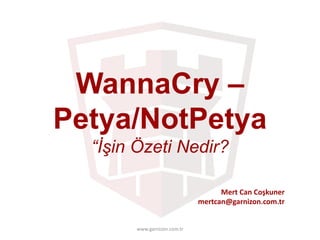 WannaCry –
Petya/NotPetya
“İşin Özeti Nedir?
Mert Can	Coşkuner
mertcan@garnizon.com.tr
www.garnizon.com.tr
 
