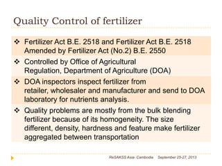 Quality Control of fertilizer
 Fertilizer Act B.E. 2518 and Fertilizer Act B.E. 2518
Amended by Fertilizer Act (No.2) B.E...